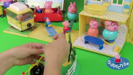 Playing Peppa Pig's Zip Line Playground Playset unpacking and playing Playing