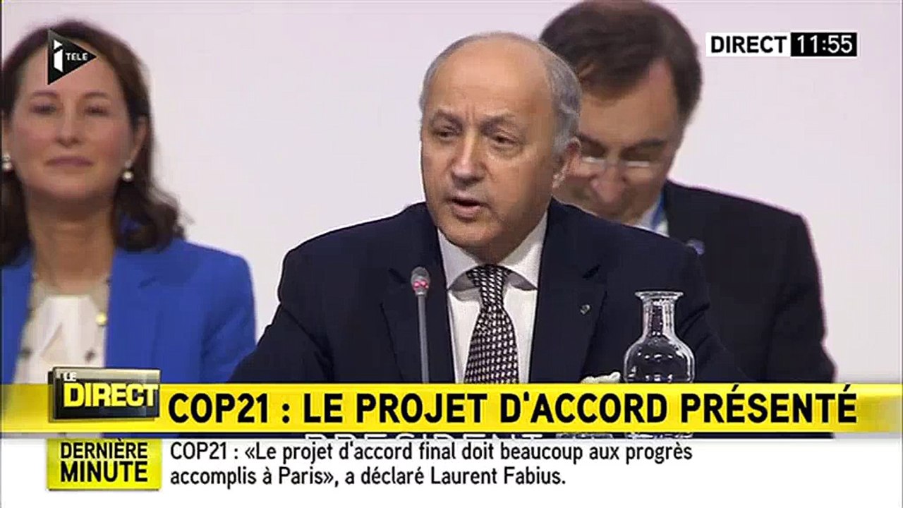 L'émotion de Laurent Fabius lors de la présentation projet d'accord final de la COP21