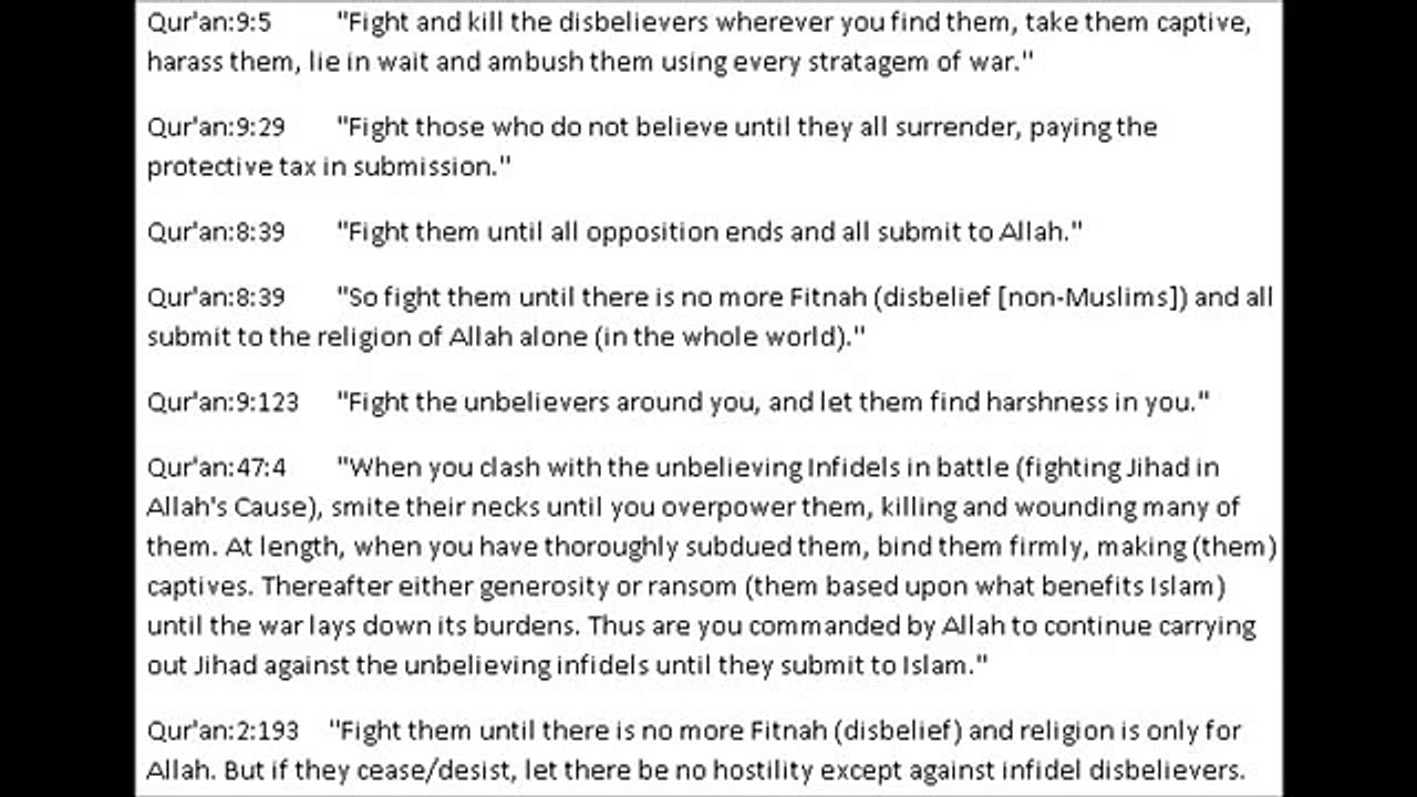 Jihad passages in the Quran, some of the many the passages inspiring terrorism against non-Muslims