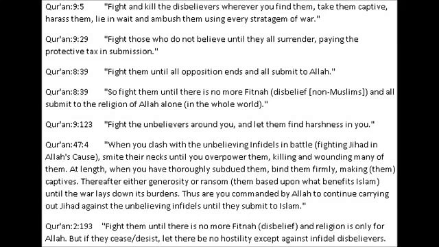 Jihad passages in the Quran, some of the many the passages inspiring terrorism against non-Muslims