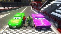 Hulk and SpiderMan racing and having fun with Disney Pixar Cars Lightning McQueen and Ramo