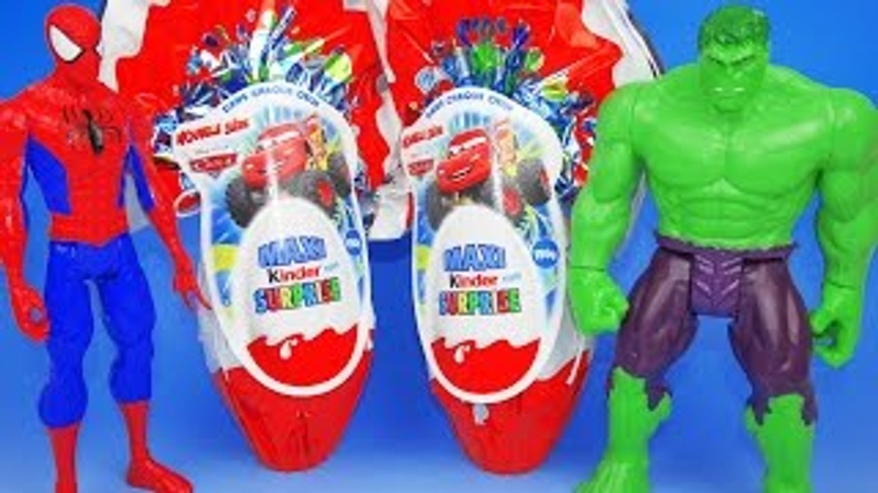 GIANT KINDER SURPRISE EGGS For HULK & SPIDER MAN Toys Disney Pixar Cars Lightning McQueen