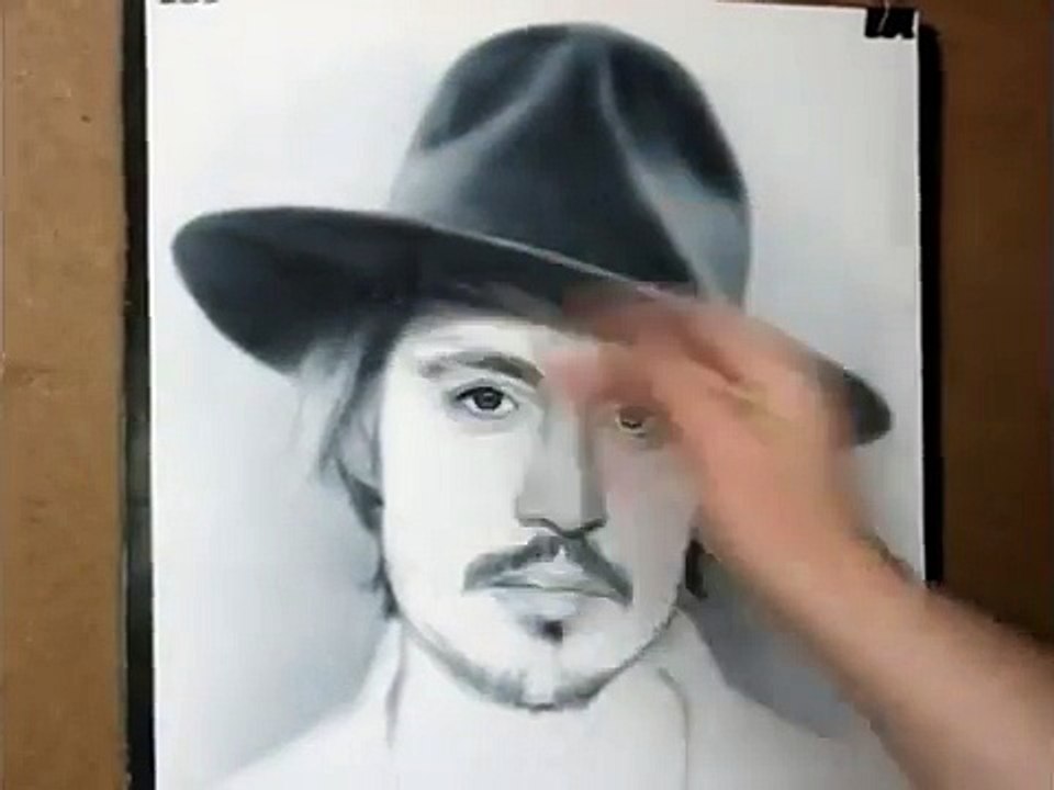 Johnny Depp Speed drawing portrait in dry brush technique