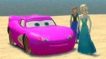 Frozen Disney Cars Nursery Rhymes Elsa Princess Anna playing with a Pink Lightning McQueen