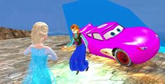 Anna Frozen and Disney Elsa Snow Queen with Lightning Mcqueen Cars Custom Colors Fun Kids Song