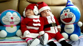 Twin Babies Santa Claus With Doraemon
