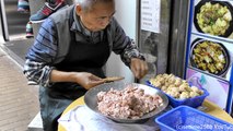 Hong Kong Street Food. Making Dumplings with Shrimps Filling. Seen in Mong Kok