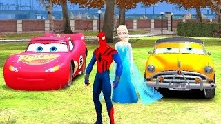 Spider Man Elsa The Snow Queen Nursery Rhymes and Disney Lightning McQueen Cars