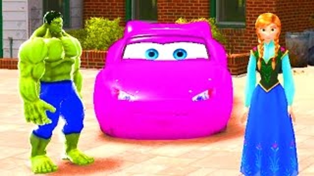 Anna Princess of Arendelle with Custom Pink Lightning McQueen Cars and Hulk