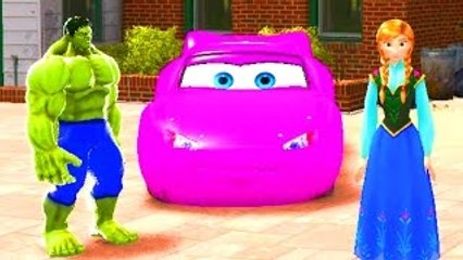 Anna Princess of Arendelle with Custom Pink Lightning McQueen Cars and Hulk
