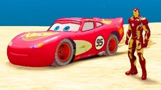 Iron Man Drives Disney Pixar Flash Macuin Cars + Nursery Rhymes for Children w/ Lightning