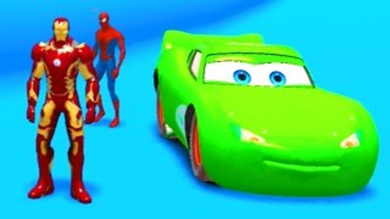 [SuperHeroes] Iron Man and Spiderman Water Slide + Disney Lightning McQueen Cars & Kids So