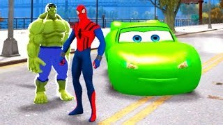 Hulk and Spiderman with a Disney Lightning McQueen Cars + Songs for Children
