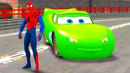 SPIDERMAN EPIC RACE with Disney Lightning McQueen Custom Cars Green Color!