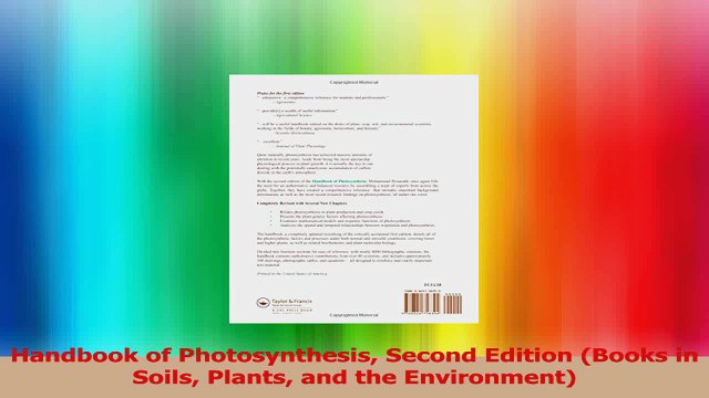 Handbook of Photosynthesis Second Edition Books in Soils Plants and the Environment PDF