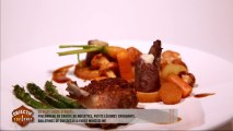 Le plat d'Anaïs : pigeonneau en croûte de noisettes, petits légumes croquants et des ballottines de cuisses à la farce mousseline