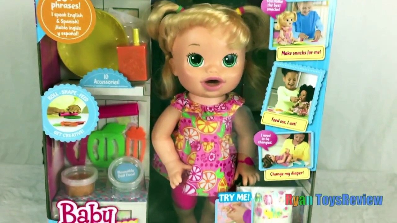 BABY ALIVE EATS PLAY DOH AND POOP IT OUT Snackin Sara kids toys playdough Ryan ToysReview