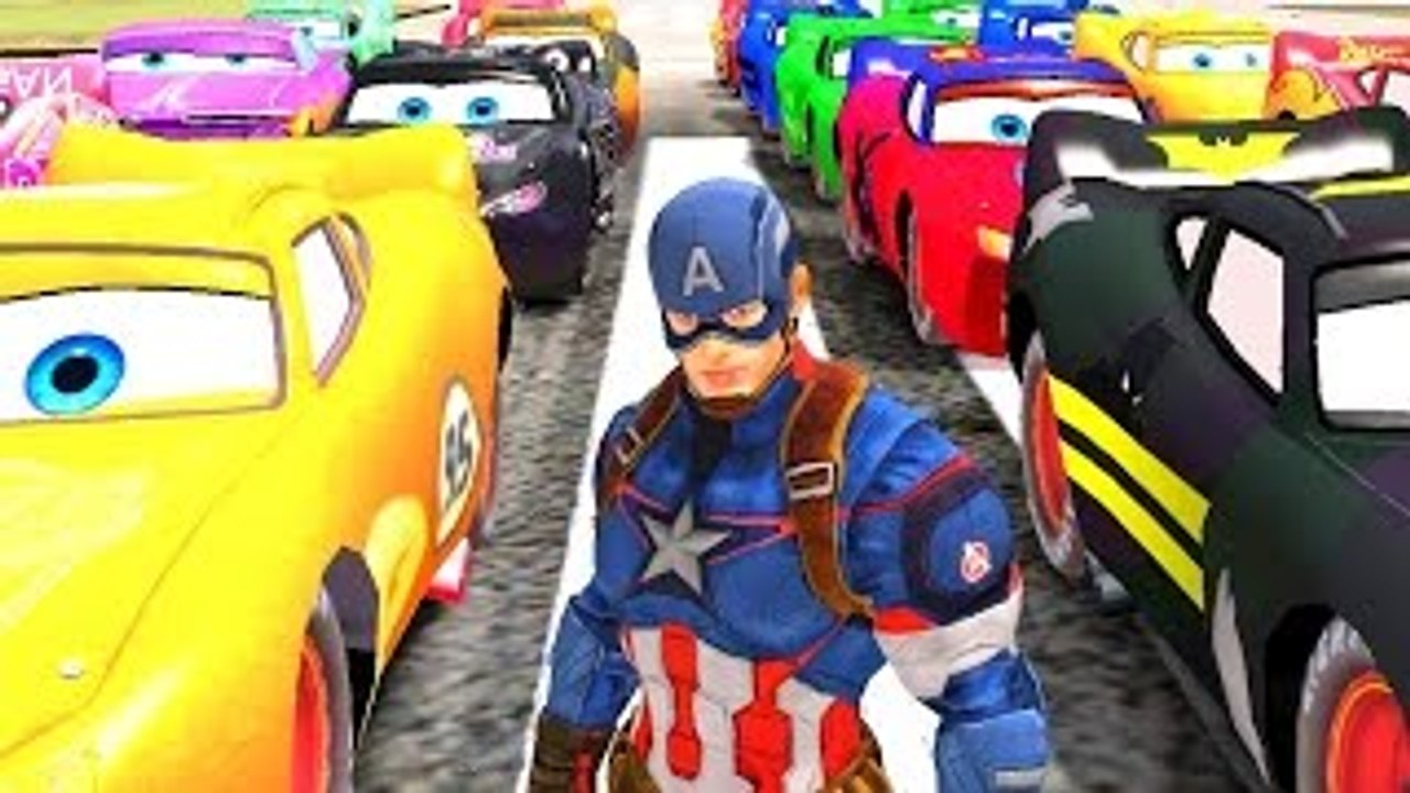 Nursery Rhymes Disney Pixar Cars Captain America & Yellow Spiderman + Wheels On The Bus So