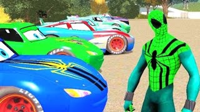 GREEN SPIDERMAN Smash Disney Pixar Cars & Lightning McQueen Colors Nursery Rhymes for Chil