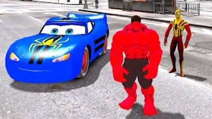 Red Hulk Yellow Spiderman and Lightning McQueen Spider Man & Nursery Rhymes (Children Song