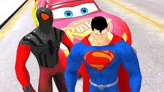 Superman & Black Spiderman and Disney Pixar Cars Lightning McQueen Nursery Rhymes (Kids So