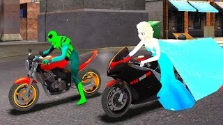 Green SPIDERMAN & Disney Frozen ELSA and Motorbike Nursery Rhymes for Children