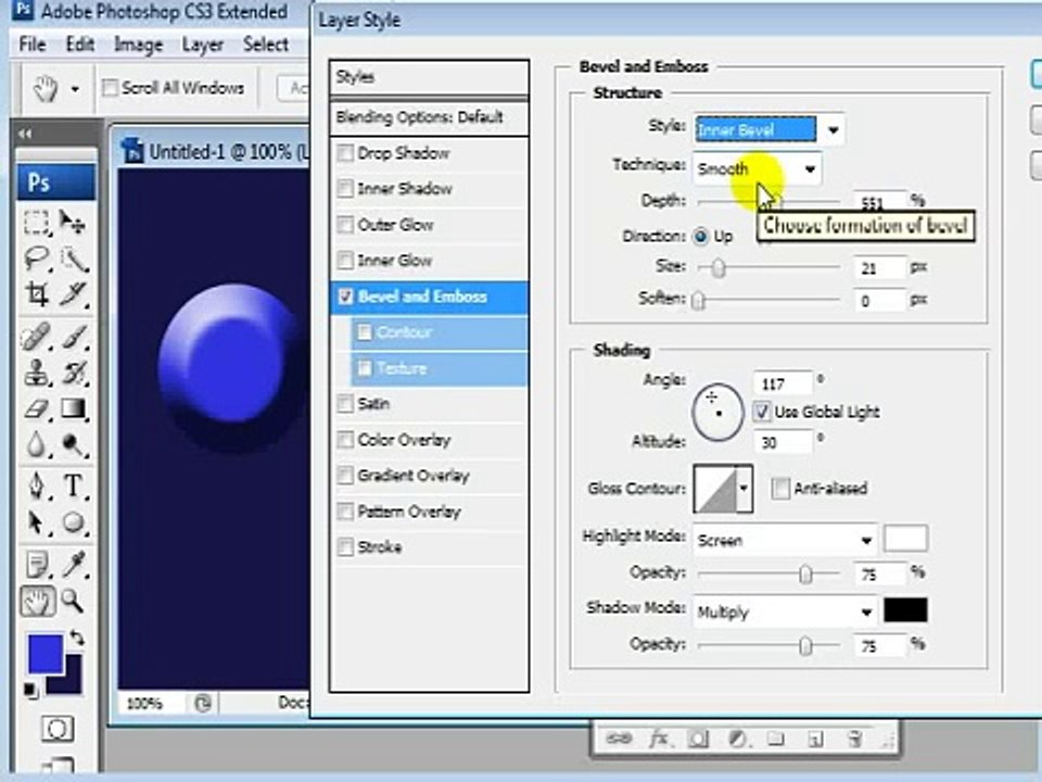 Using the Bevel Feature in Photoshop Layers