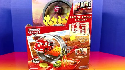 Disney Pixar Cars Mini Adventures Race N Rescue Station With Mater Doc Hudson Flo Red Fire
