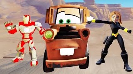 ♫Nursery Rhymes♫ with Iron Man Superhero & Black Widow playing with Disney Pixar Cars Tow