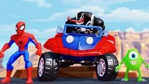 Spider Man & his spidermans CAR with friends Monsters Inc. & Marvel Venom !