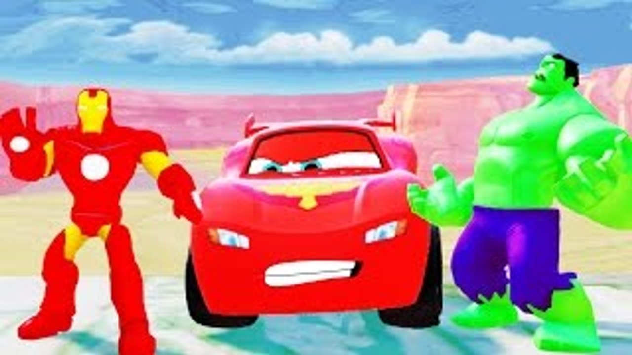 McQueen CARS play with HULK (Marvel) and IRON MAN (Avengers) ! Fun For Kids HD 1080p