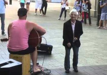 Elderly Woman Dances Along With Perth Busker