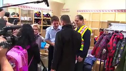 Canadian Prime Minister Justin Trudeau greet Syrian refugees upon their arrival in Toronto, Canada