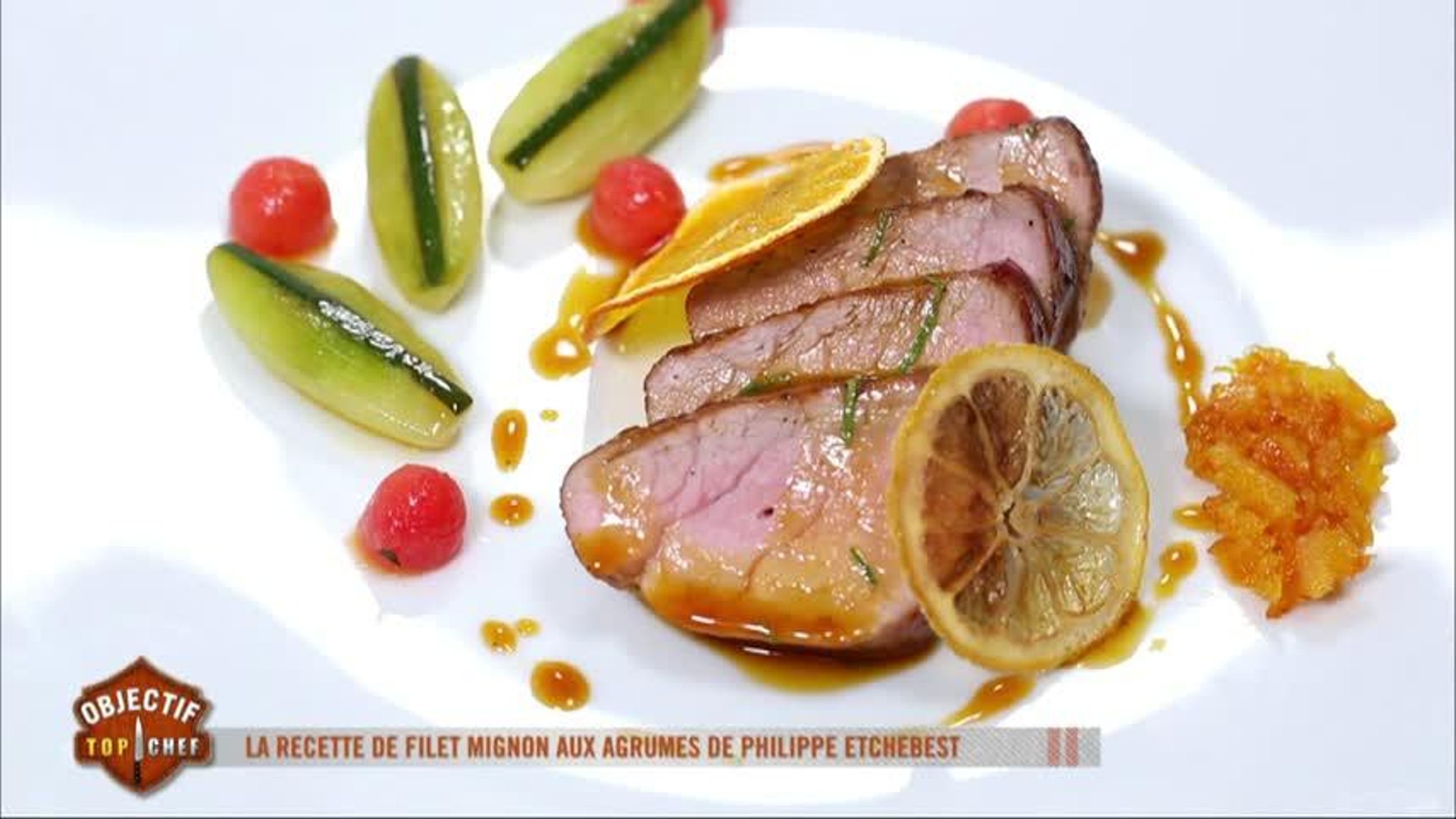 La recette autour du filet mignon aux agrumes de Philippe Etchebest - Vidéo  Dailymotion