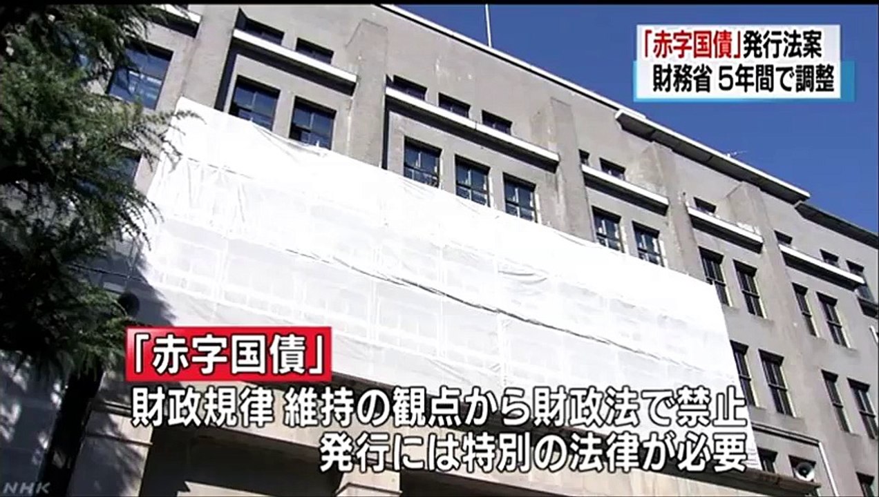 20151216ＮＨＫ　赤字国債発行５年延長の法案 通常国会提出で調整