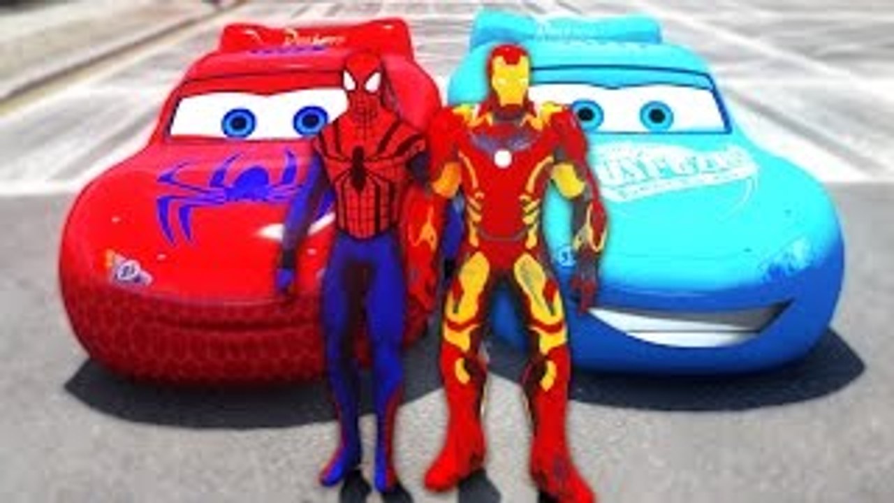 Avengers Iron Man & Spiderman with Custom Spider man Lightning McQueen Cars & Blue McQueen