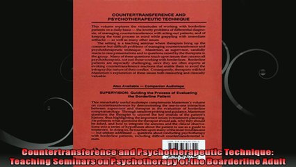 Countertransference and Psychotherapeutic Technique Teaching Seminars on Psychotherapy of