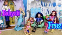 Elsa FREEZES Descendants Disney Doll Evie & Jane Babysits Frozen Kids Part 2 by DisneyCarT
