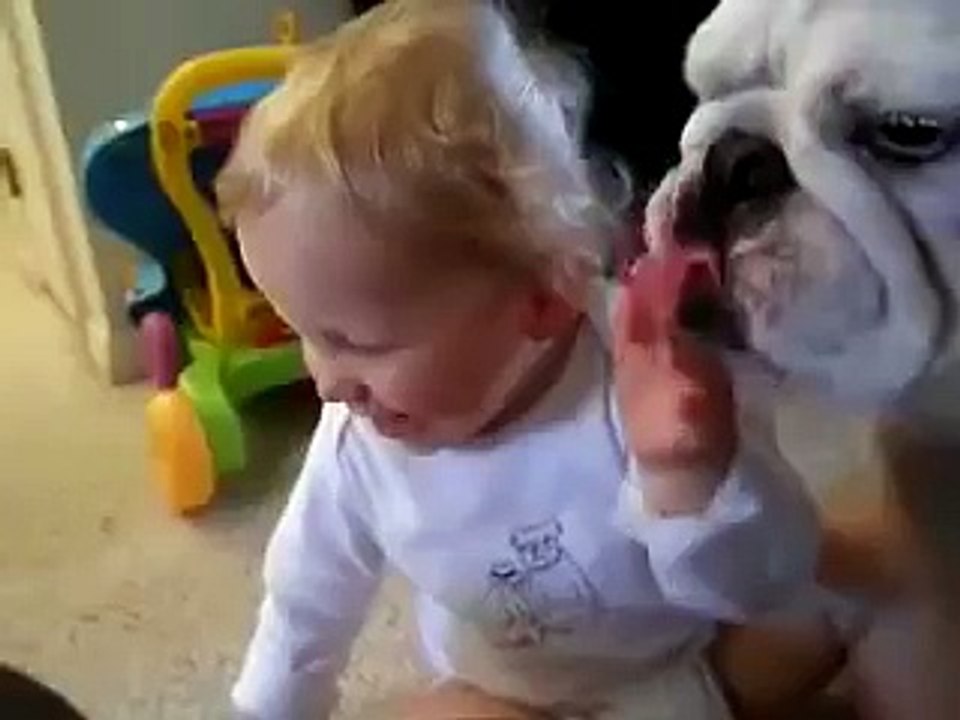 Приколы! Малыш и бульдог! Забавно!)))