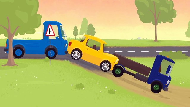 Машинки и автосервис: мультик Доктор Машинкова: Грузовик, пикап и желтая машинка едут на п