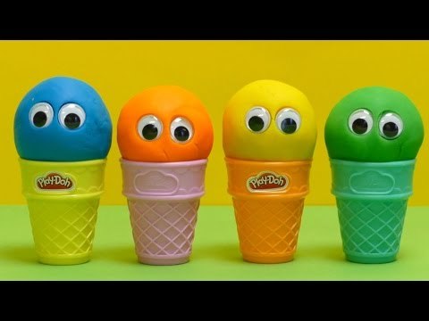 Play-Doh Ice Cream Cones with Surprise Egg Toys (Elk, Hello Kitty & Monster)