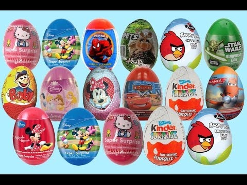 17 Super Surprise Eggs Unboxing  Angry Birds,Spiderman, Hello Kitty, Star Wars, Minnie Mouse, Cars