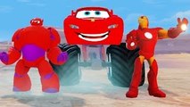 Superheroes BAYMAX and IRON MAN with a Monster Truck Lightning McQueen Disney Pixar Cars!