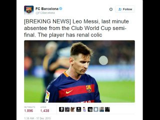LIONEL MESSI HAS KIDNEY STONES (RENAL COLIC)!! MIisses Club World Cup Final 2015