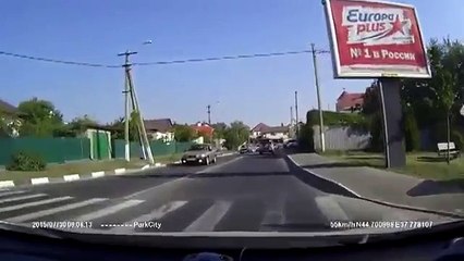 Out of Control Cement Truck Flies Around The Corner
