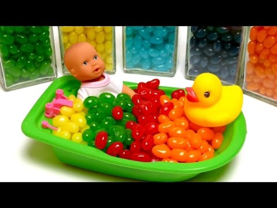 Baby Doll Bath Time In Jelly Belly Candy Beans with Surprise Toys