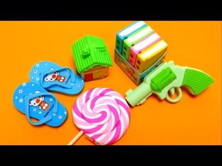 Eraser for School - Lollipop Eraser, Toy Revolver, Flip Flop & Eraser Books
