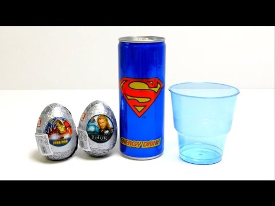 Superman Energy Drink + Iron Man & Thor Surprise Egg Unboxing