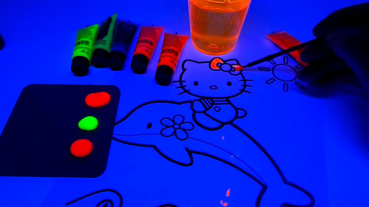 Hello Kitty Neon Painting  Black Light Fun for Kids - DIY