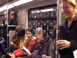 Woman reads something funny on her phone and then spreads a contagious laughter throughout the cabin.